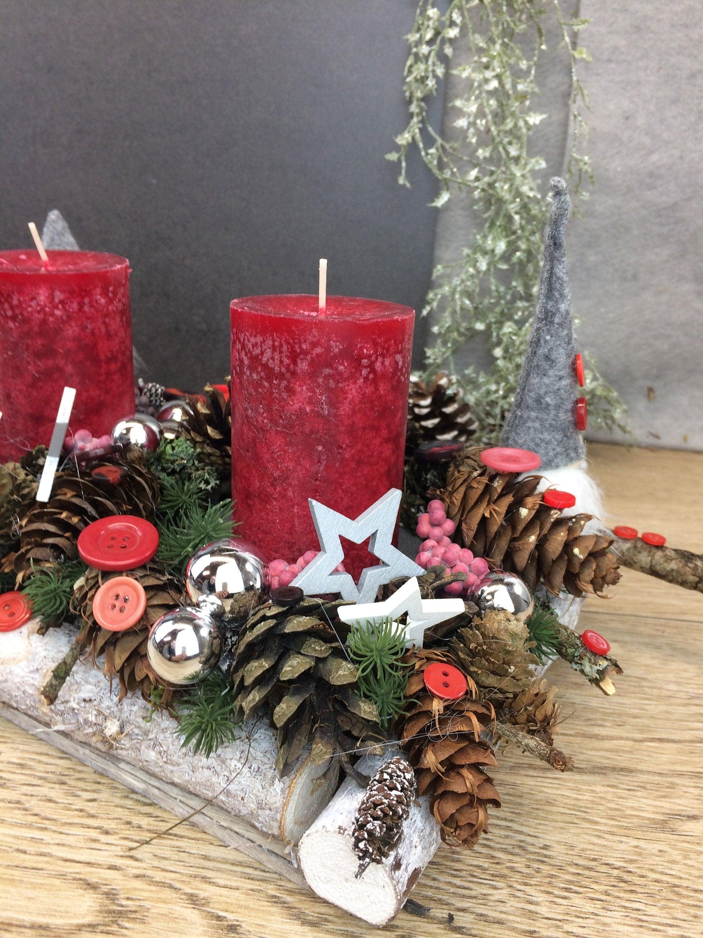 Moderne Längliche Adventskranz mit Wichtel 60cm