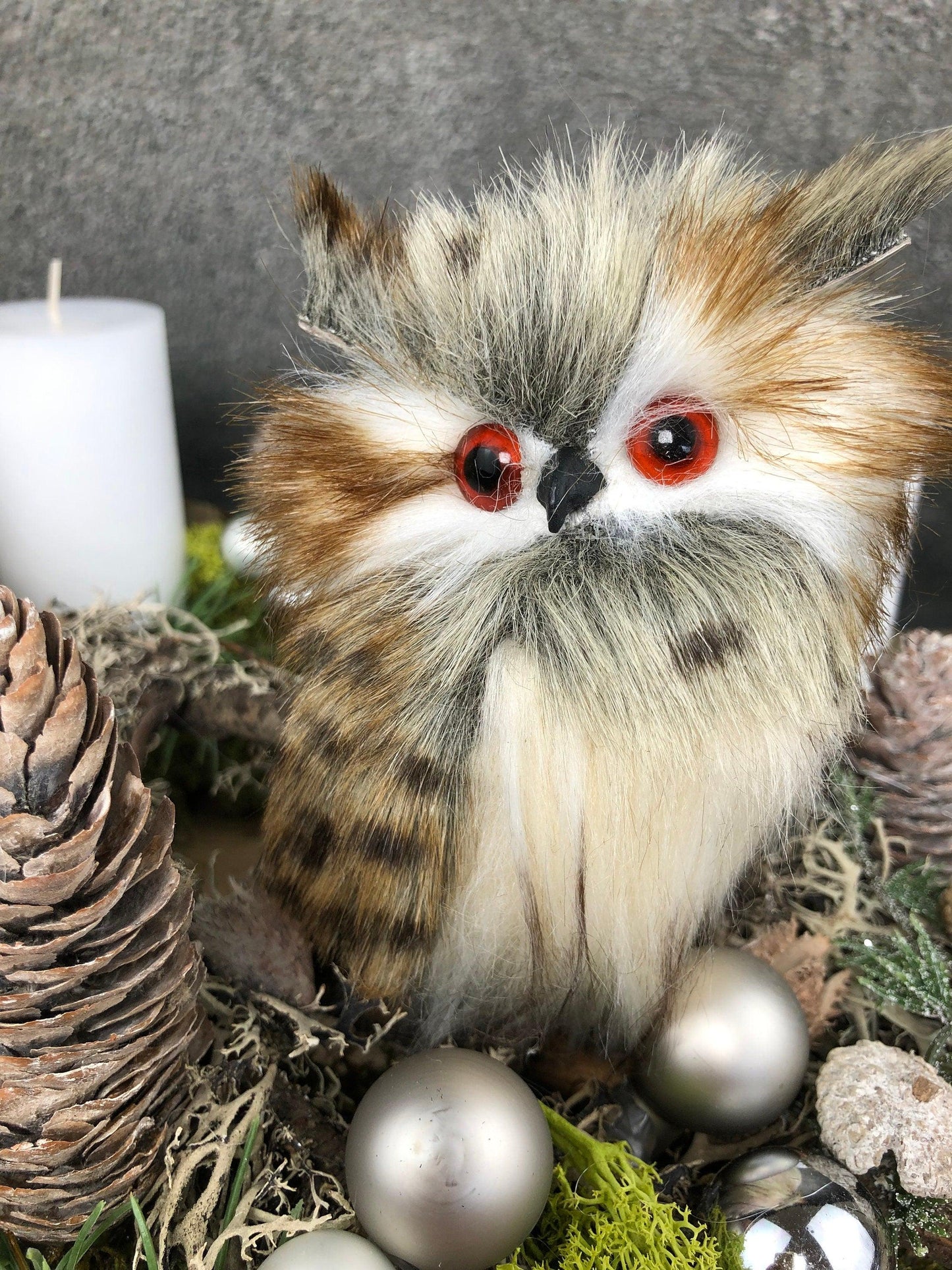 Adventskranz Eule mit Zapfen und Moos - Handgefertigtes Unikat
