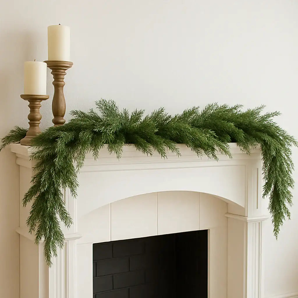 Edle künstliche Tannengirlande 1,90m – Langlebig & Nachhaltig, wahlweise mit LED & Weihnachtskugeln – handgemacht aus Seiden- und Kunstblumen, langlebig & pflegeleicht von SarahsFlowerStudio