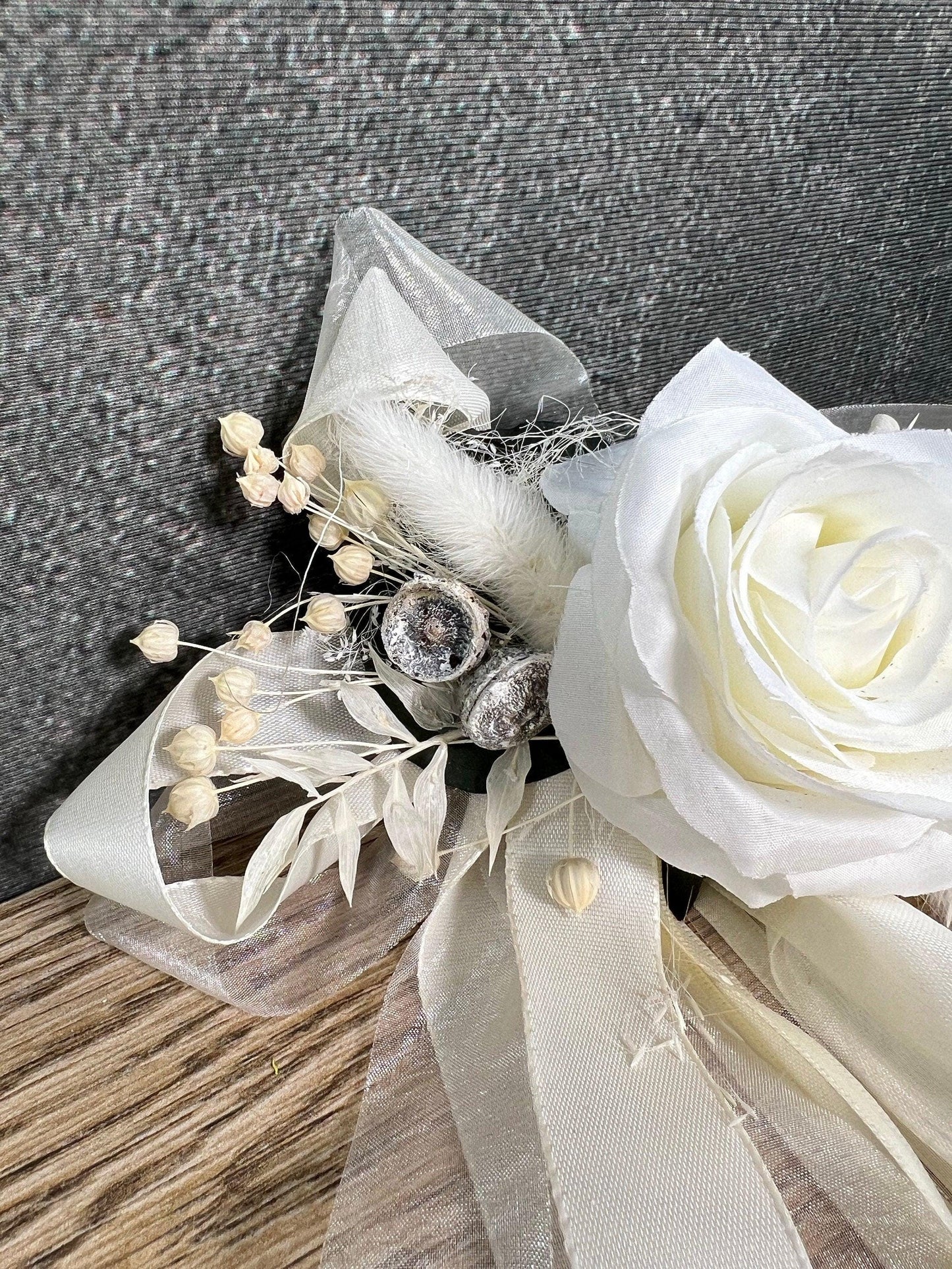 Romantisches Autoschmuck Set 3 Teilig mit Trocken- und Seidenblumen