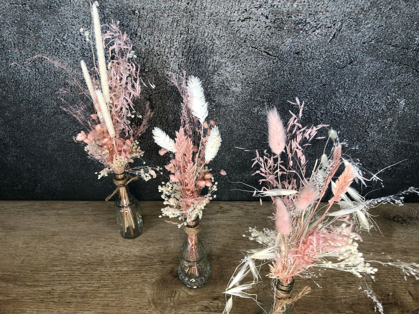 Zauberhaftes 3er Set Trockenblumen Tischgesteck