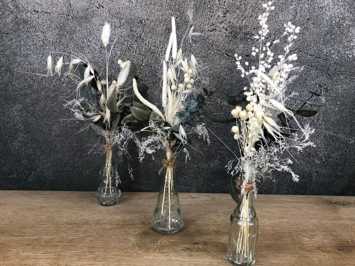 Blumen Tischgesteck 3er Set – Einzigartige Trockenblumen arrangiert mit Liebe