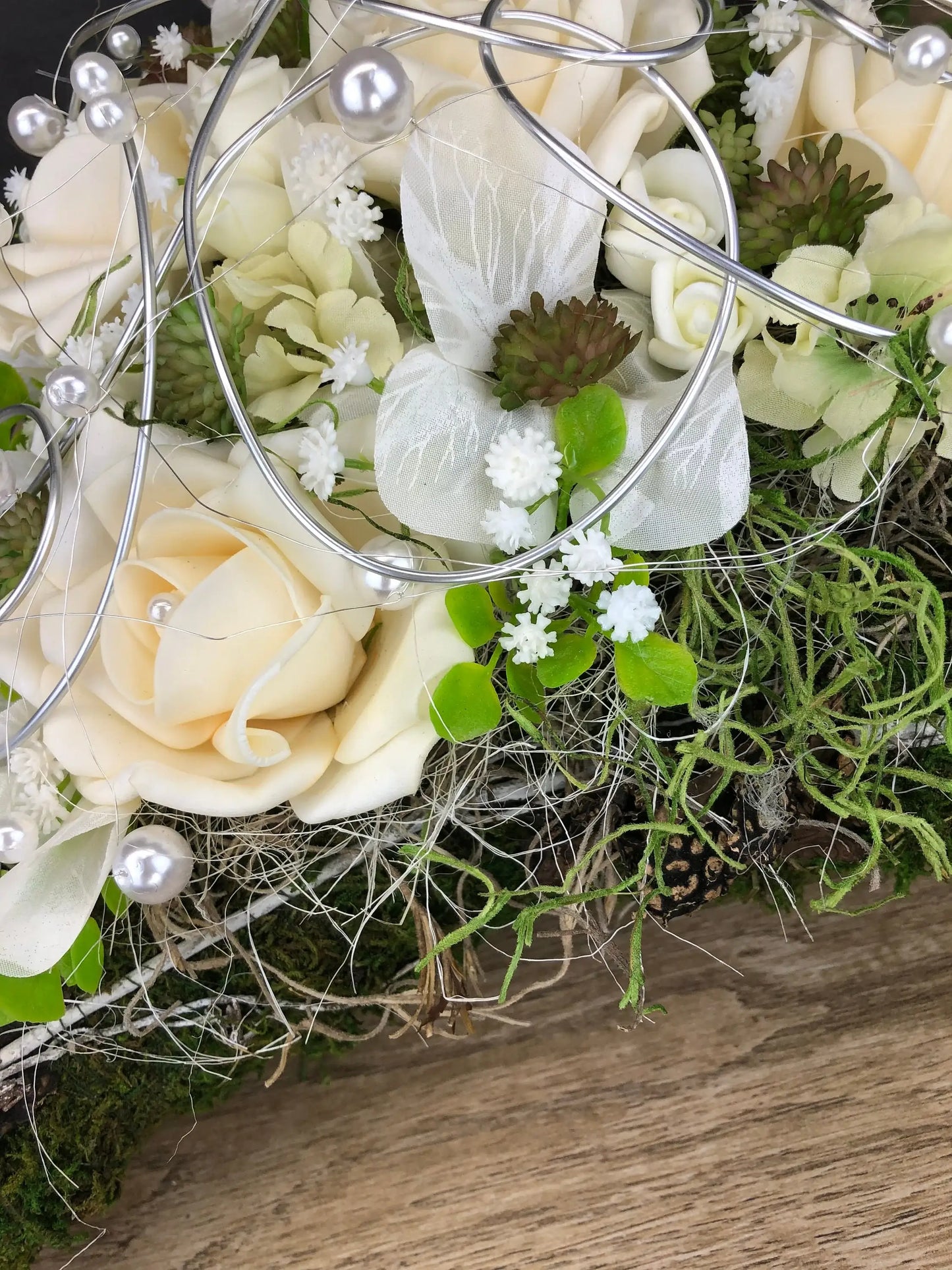 Grabgesteck Grabschmuck Herz Grabdekoration Grabschmuck Allerheiligen Rose – handgemacht aus Seiden- und Kunstblumen, langlebig & pflegeleicht von SarahsFlowerStudio