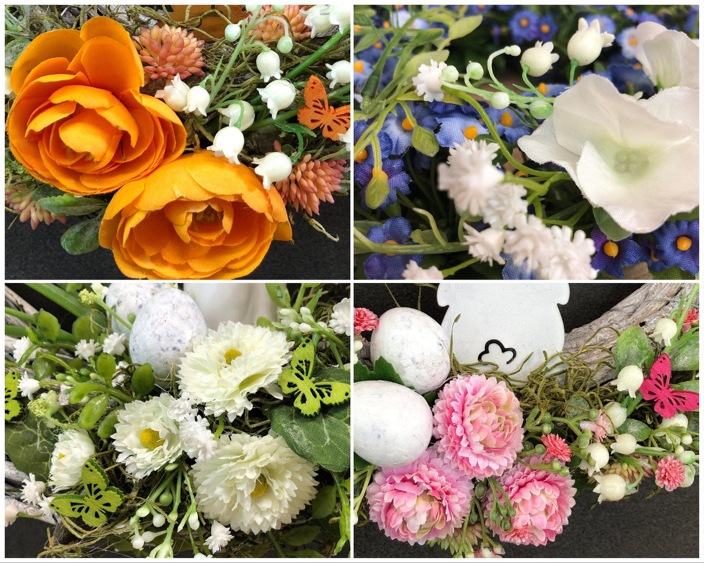 Frühlingskranz 35cm mit Hasen & Gänseblümchen – großer Osterkranz Seidenblumen – Türkranz – SarahsFlowerStudio
