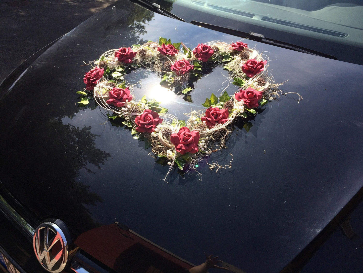 Autoschmuck Set 3 Teilig Herz und Schleifen Autodekoration Autoblumenschmuck Gesteck Hochzeit Kutschen Schmuck Kutschendeko Kutsche Wedding – handgemacht aus Seiden- und Kunstblumen, langlebig & pflegeleicht von SarahsFlowerStudio