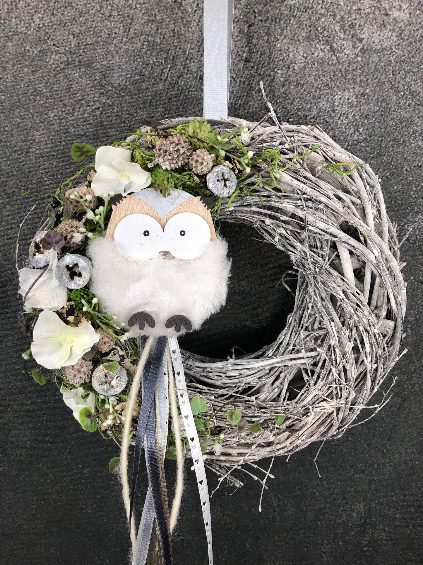 Türkranz Türdeko Türschmuck Eule Modern ganzjährig Tür Schmuck Herbst – handgemacht aus Seiden- und Kunstblumen, langlebig & pflegeleicht von SarahsFlowerStudio