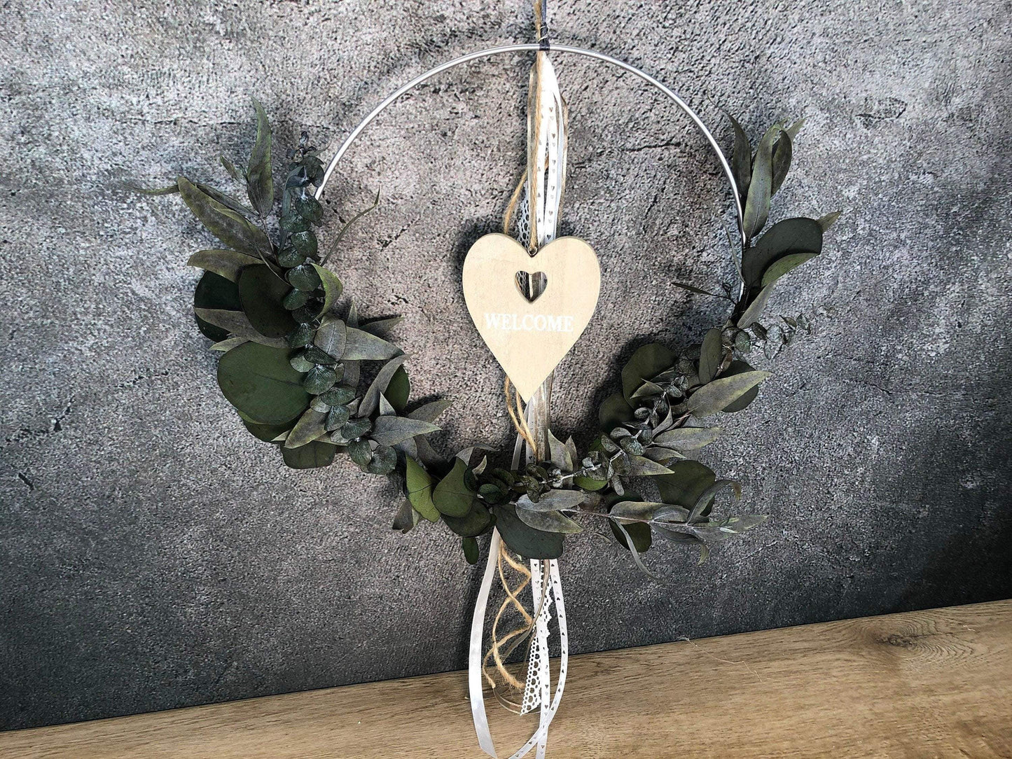 Türkranz Herz Welcome Herbst Kranz Ring Eukalyptus Wandkranz Trockenblumen Natur natürlich Hoop Herbst Herbstlich – handgemacht aus Seiden- und Kunstblumen, langlebig & pflegeleicht von SarahsFlowerStudio