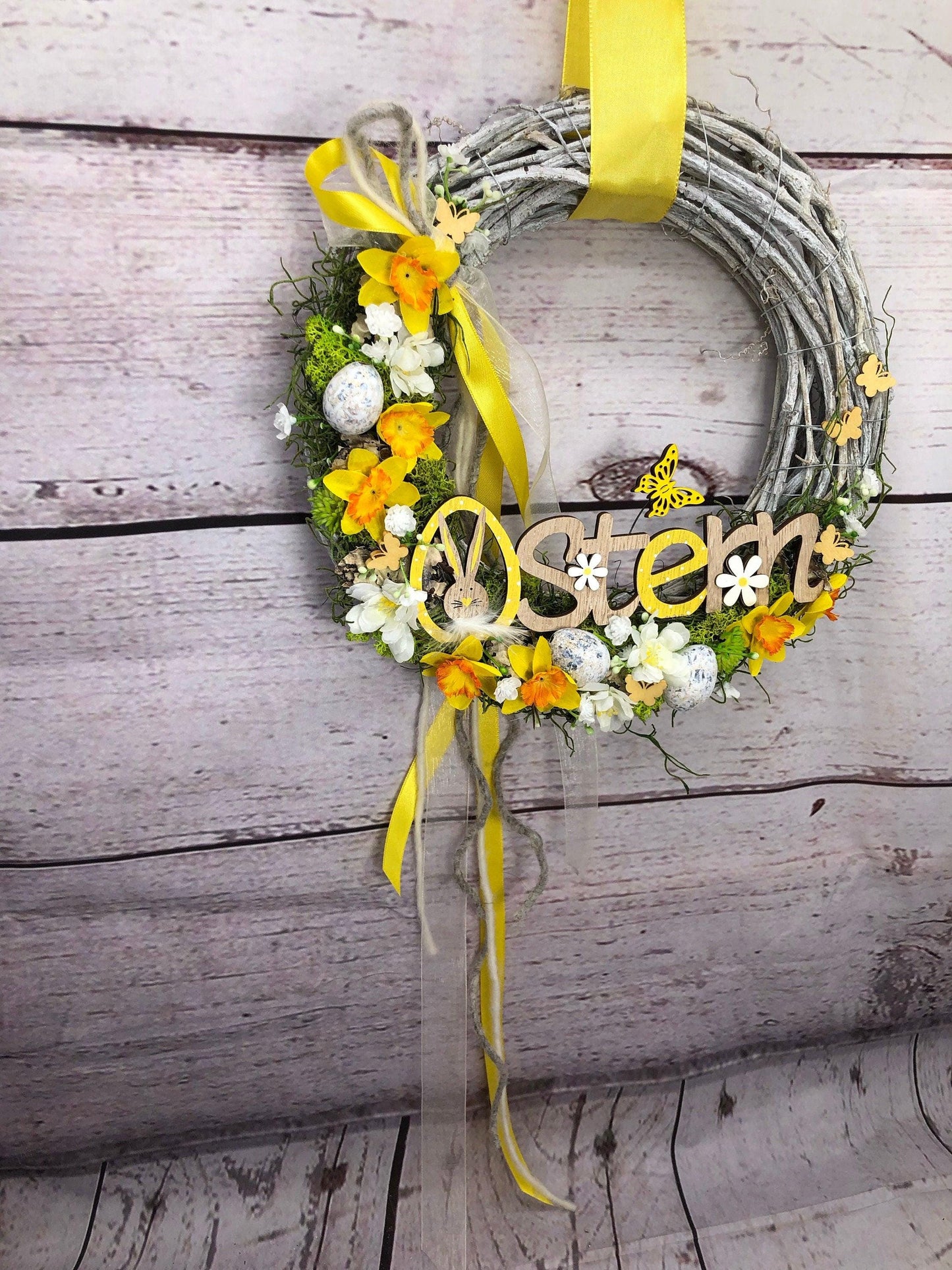 Frühlingskranz Türkranz Maiglöckchen & Hasen – Osterdeko Seidenblumen handgefertigt – Türkranz – SarahsFlowerStudio