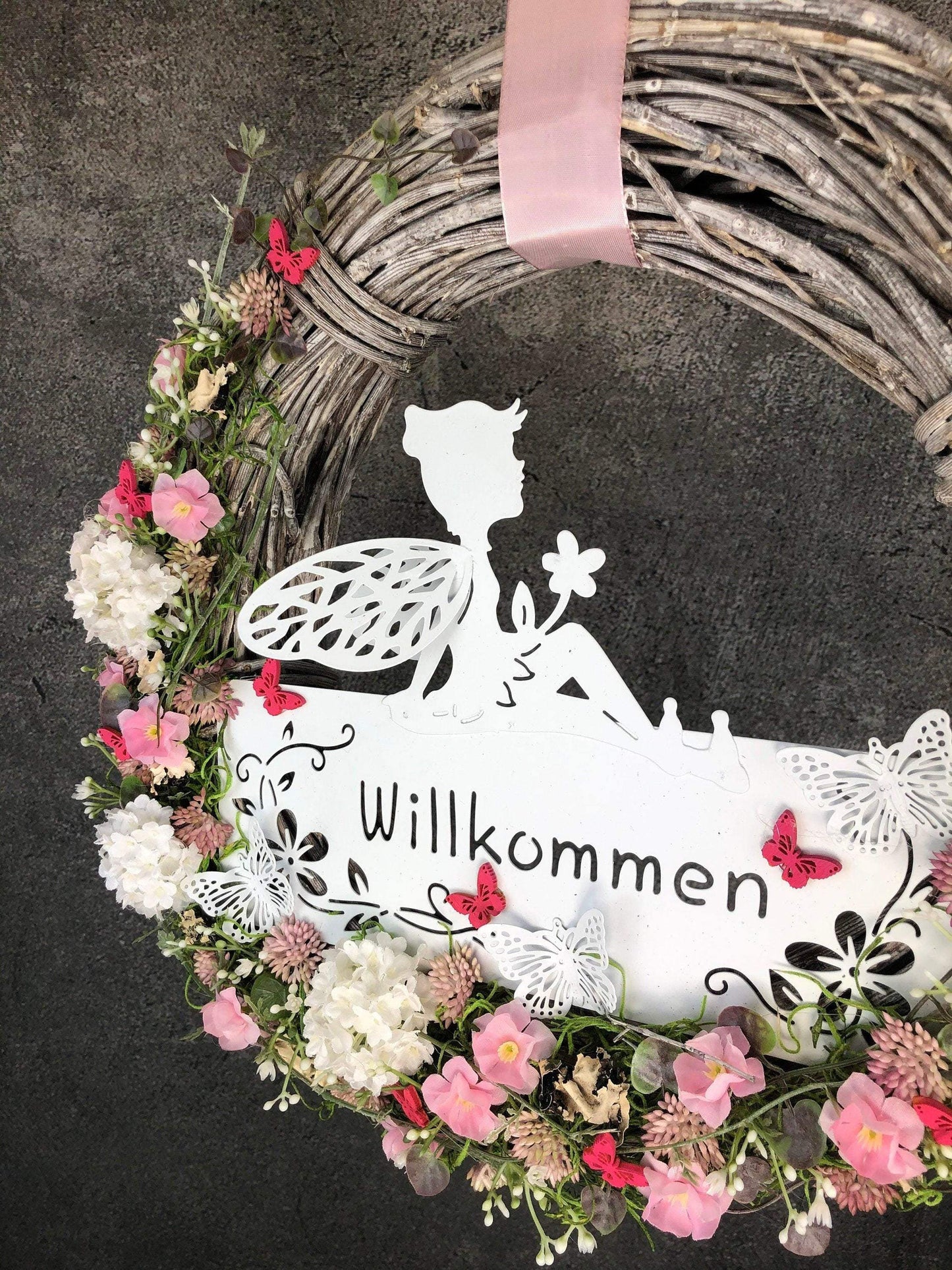 Türkranz Türdeko Türschmuck Kirschblüten Fee Willkommen Modern ganzjährig Tür Schmuck Herbst – handgemacht aus Seiden- und Kunstblumen, langlebig & pflegeleicht von SarahsFlowerStudio