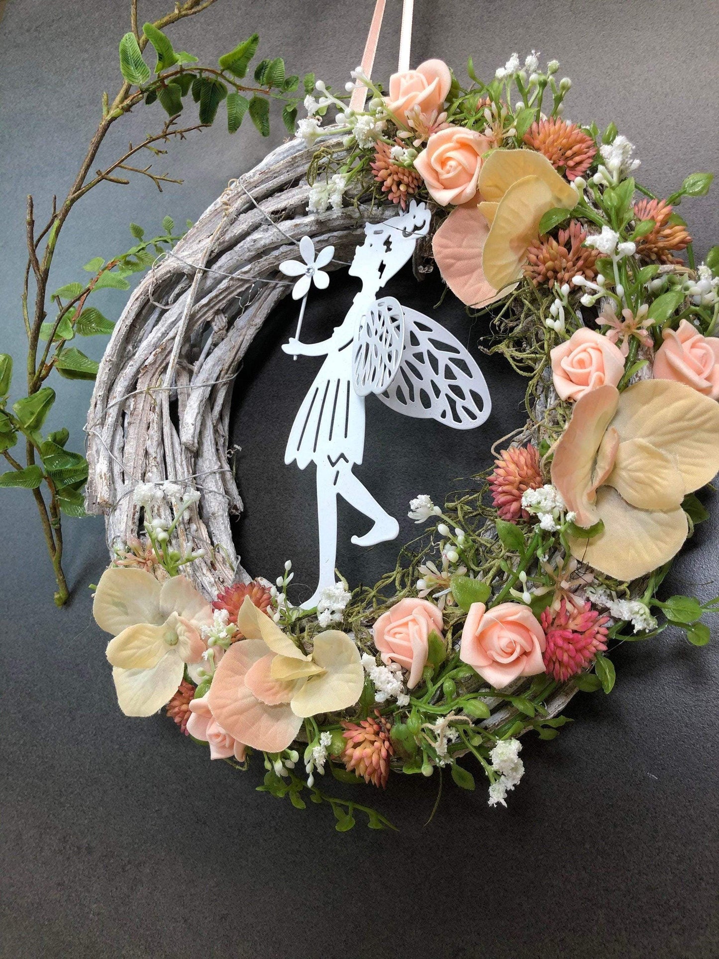Türkranz Türdeko Türschmuck Modern Ganzjährig Vögel Vogel Rose Schleierkraut Band Tür Schmuck Herbst – handgemacht aus Seiden- und Kunstblumen, langlebig & pflegeleicht von SarahsFlowerStudio