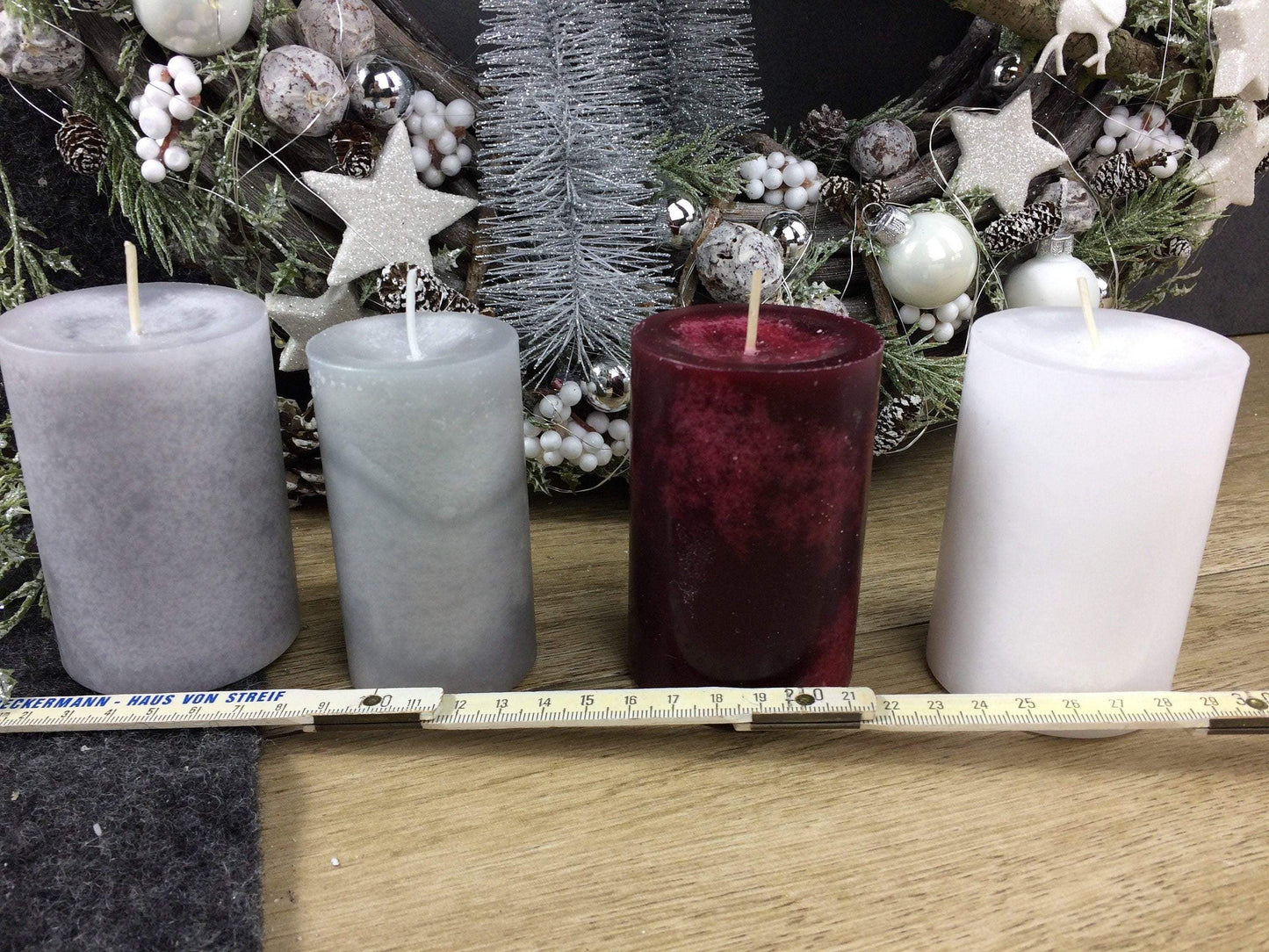 Kerzen Stumpen Stumpenkerzen Ersatzkerzen für Adventskranz – handgemacht aus Seiden- und Kunstblumen, langlebig & pflegeleicht von SarahsFlowerStudio