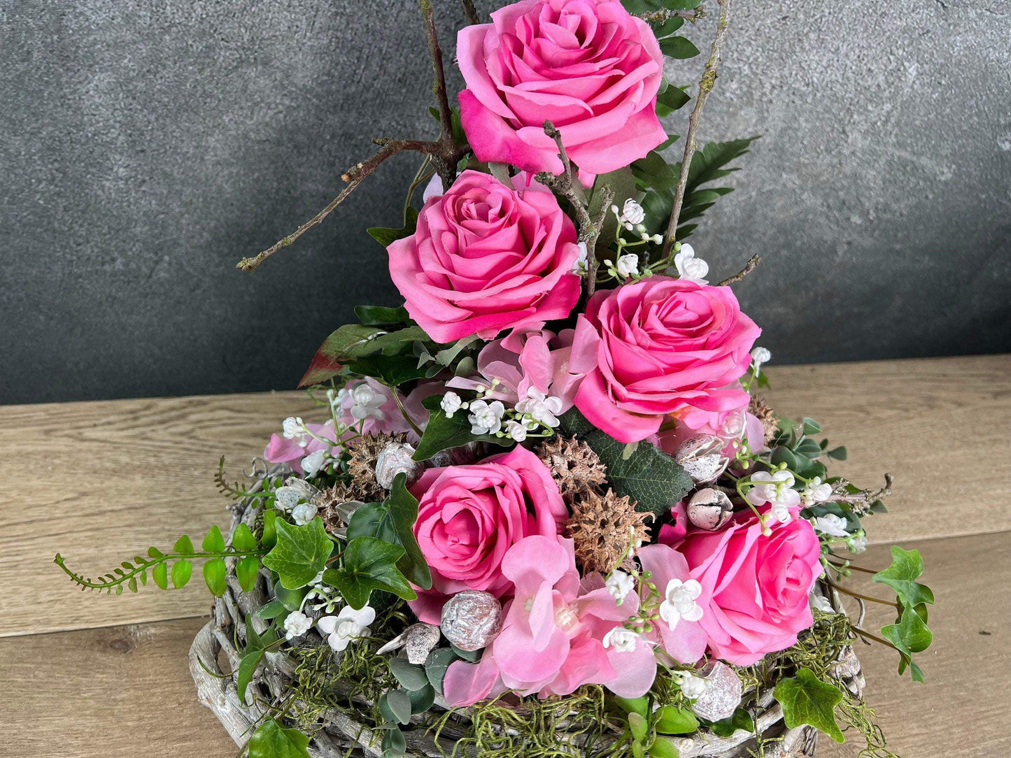 Grabgesteck Allerheiligen Grabschmuck Rose Hortensie Wunschfarbe Grabdeko Grabdekoration Allerheiligen – handgemacht aus Seiden- und Kunstblumen, langlebig & pflegeleicht von SarahsFlowerStudio