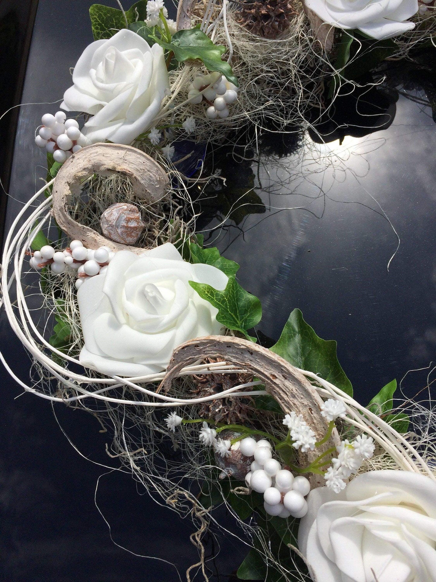 Autoschmuck Set 3 Teilig Herz und Schleifen Autodekoration Autoblumenschmuck Gesteck Hochzeit Kutschen Schmuck Kutschendeko Kutsche Wedding – handgemacht aus Seiden- und Kunstblumen, langlebig & pflegeleicht von SarahsFlowerStudio