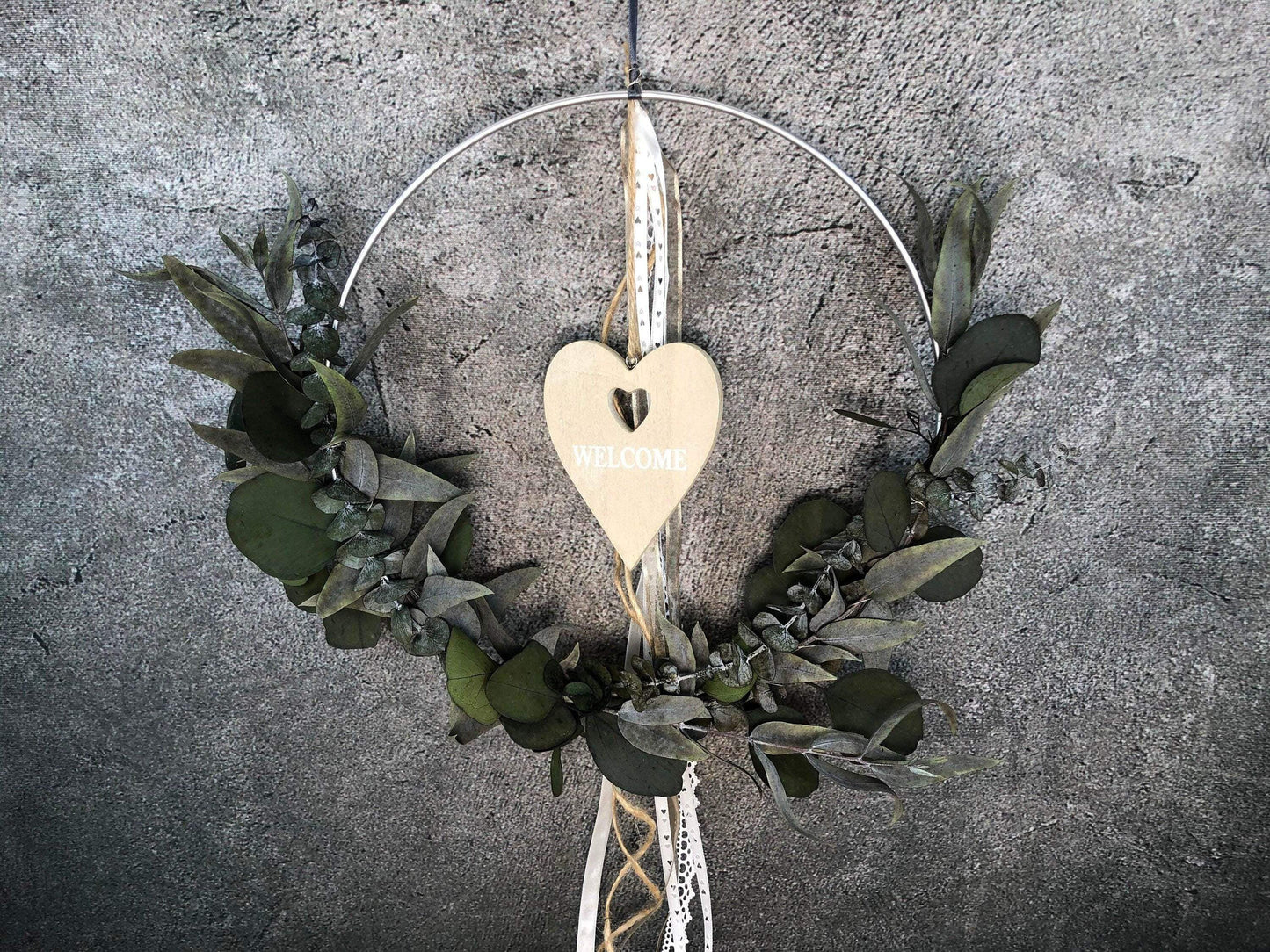 Türkranz Herz Welcome Herbst Kranz Ring Eukalyptus Wandkranz Trockenblumen Natur natürlich Hoop Herbst Herbstlich – handgemacht aus Seiden- und Kunstblumen, langlebig & pflegeleicht von SarahsFlowerStudio