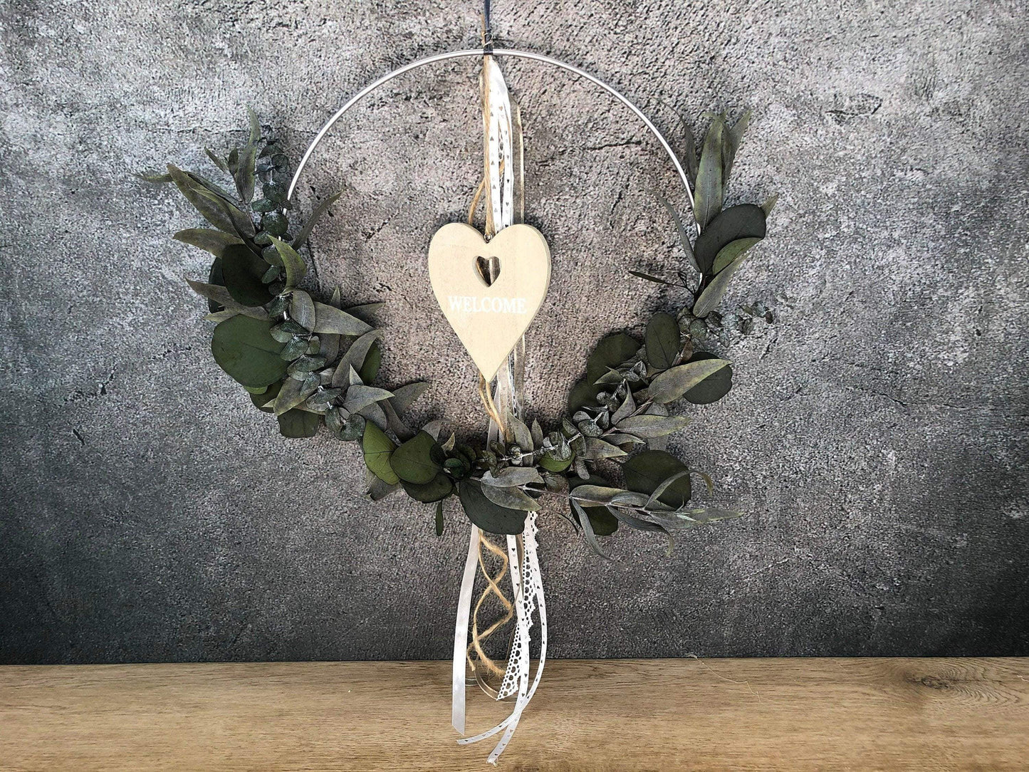 Türkranz Herz Welcome Herbst Kranz Ring Eukalyptus Wandkranz Trockenblumen Natur natürlich Hoop Herbst Herbstlich – handgemacht aus Seiden- und Kunstblumen, langlebig & pflegeleicht von SarahsFlowerStudio