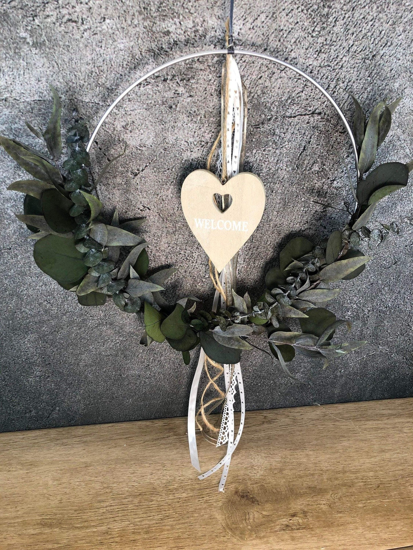 Türkranz Herz Welcome Herbst Kranz Ring Eukalyptus Wandkranz Trockenblumen Natur natürlich Hoop Herbst Herbstlich – handgemacht aus Seiden- und Kunstblumen, langlebig & pflegeleicht von SarahsFlowerStudio