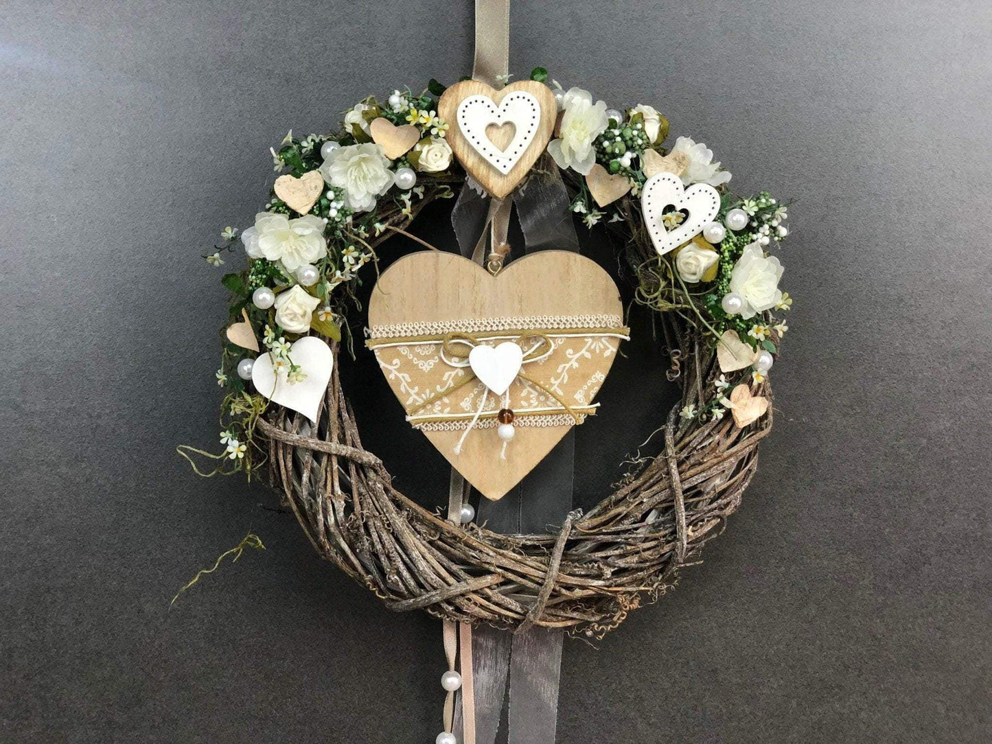 Türkranz 26cm Türdeko Türschmuck Herz Modern ganzjährig Tür Schmuck Herbst – handgemacht aus Seiden- und Kunstblumen, langlebig & pflegeleicht von SarahsFlowerStudio