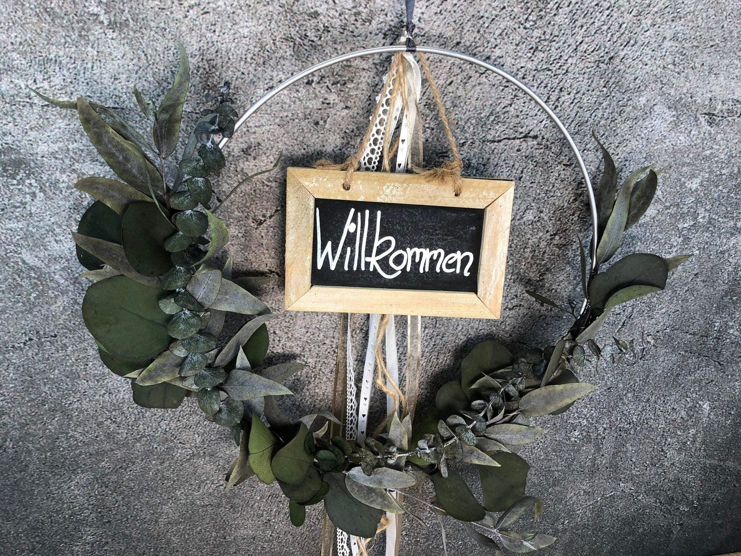Türkranz Tafel Willkommen Herbst Kranz Ring Eukalyptus Wandkranz Trockenblumen Natur natürlich Hoop Herbst Herbstlich – handgemacht aus Seiden- und Kunstblumen, langlebig & pflegeleicht von SarahsFlowerStudio