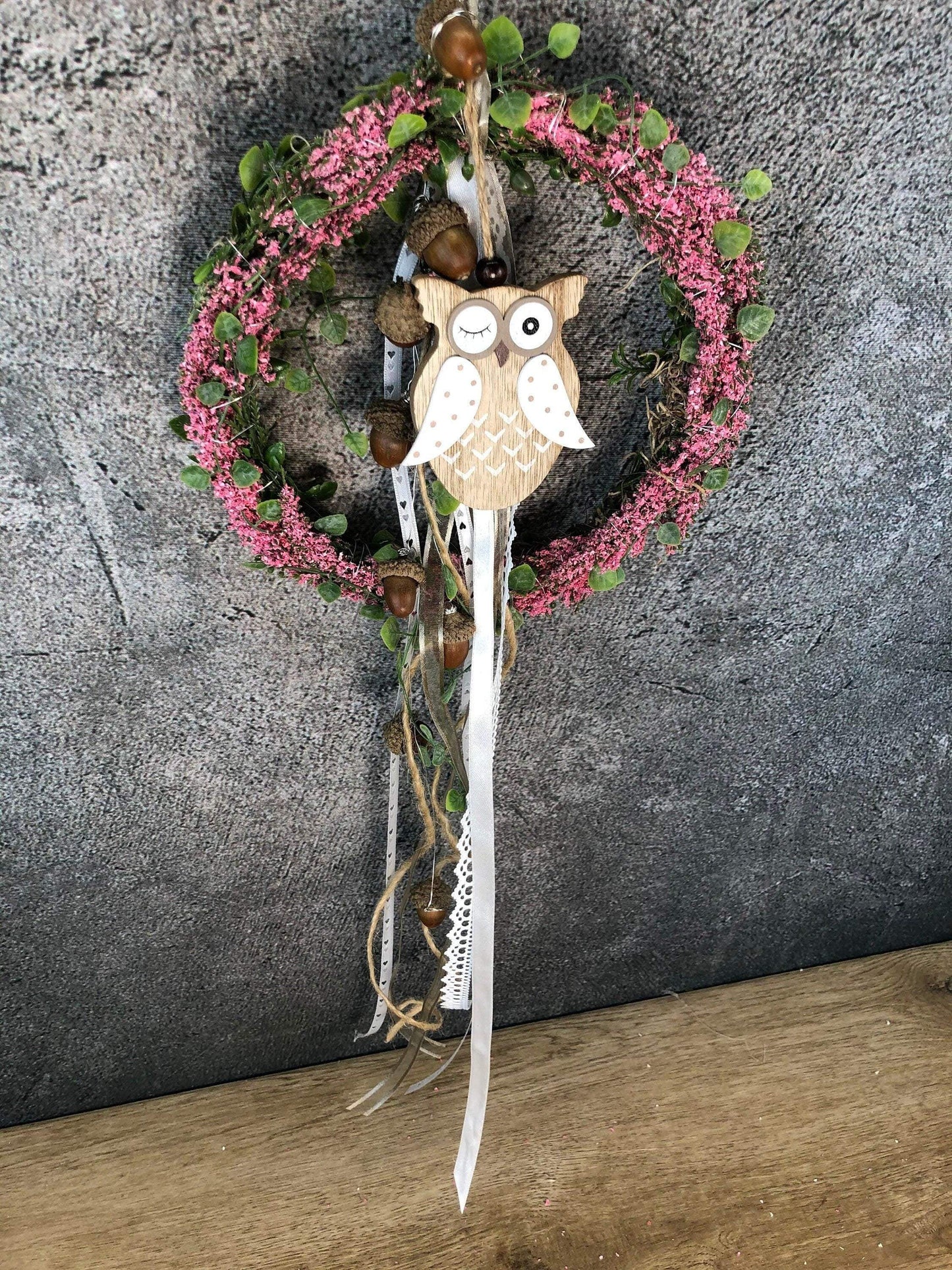 Türkranz Heide Eule Welcome Herbst Herbstlich Türschmuck Modern Wunschfarbe Wunschgröße Tür Schmuck ganzjährig – handgemacht aus Seiden- und Kunstblumen, langlebig & pflegeleicht von SarahsFlowerStudio