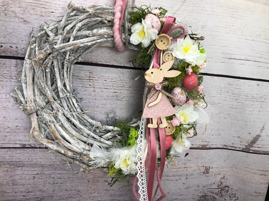 Türkranz Frühlling Hasen & Schleierkraut – Osterkranz Seidenblumen Türdeko – Türkranz – SarahsFlowerStudio