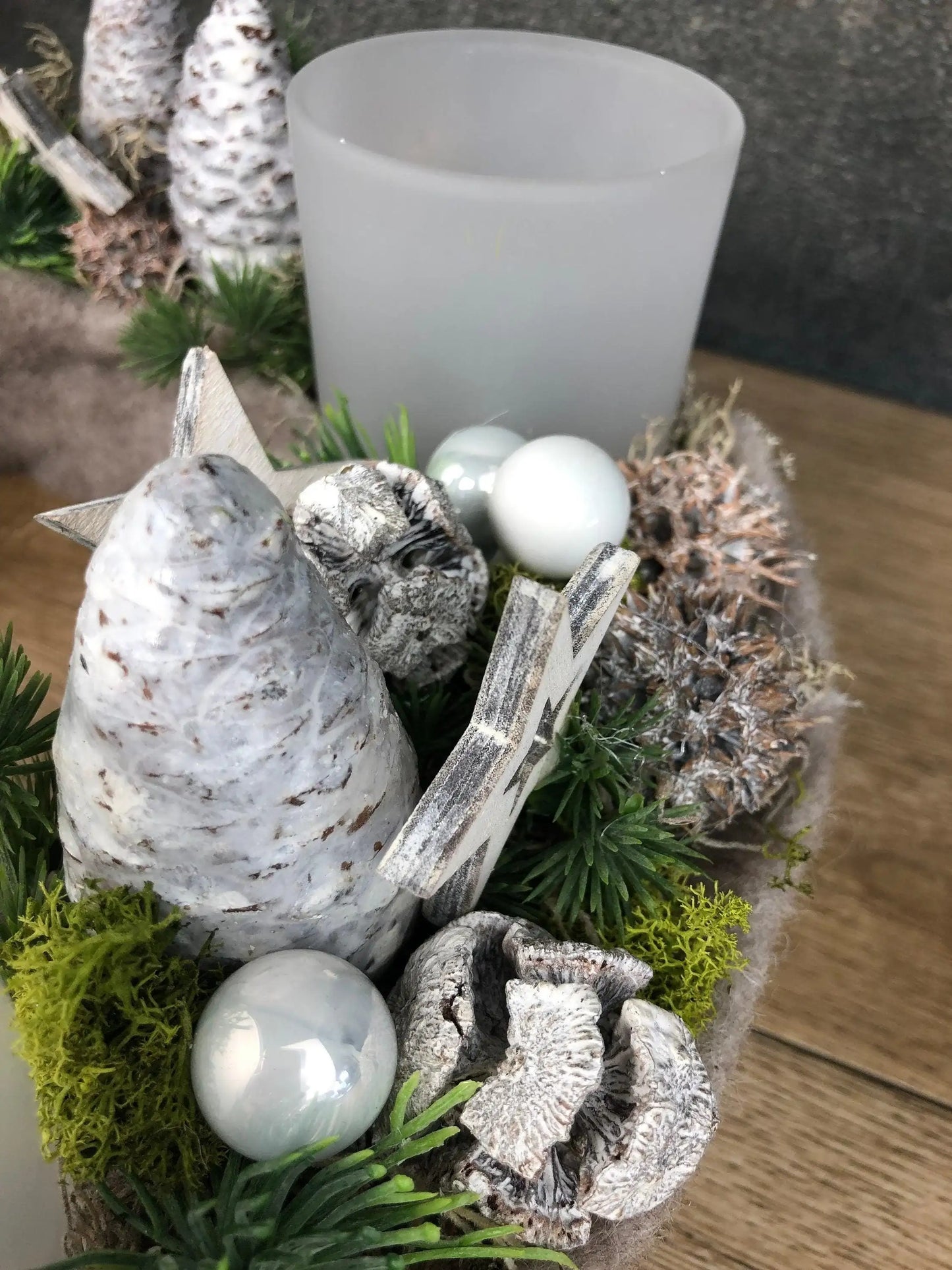 Adventskranz Adventskalender Wachs Zapfen Gläser Maxi Sterne Filz Moos mehrjährig groß rund – handgemacht aus Seiden- und Kunstblumen, langlebig & pflegeleicht von SarahsFlowerStudio
