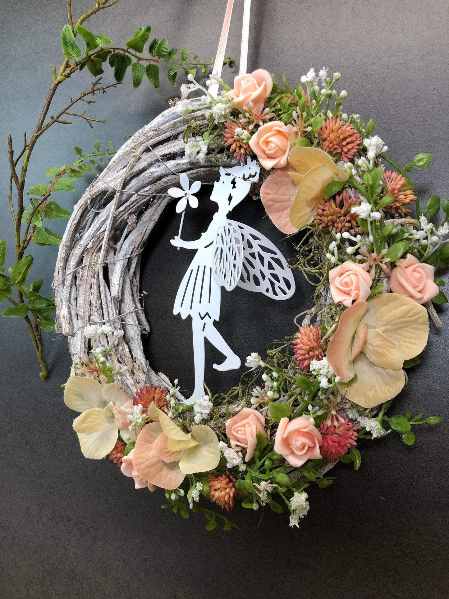 Türkranz Türdeko Türschmuck Modern Ganzjährig Vögel Vogel Rose Schleierkraut Band Tür Schmuck Herbst – handgemacht aus Seiden- und Kunstblumen, langlebig & pflegeleicht von SarahsFlowerStudio