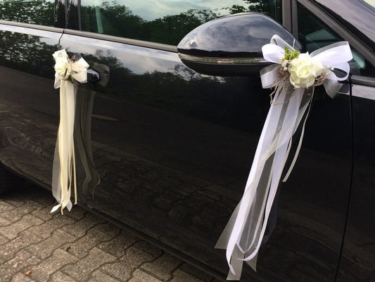 Autoschmuck Set 3-teilig Hochzeit – Wunschfarbe – Seidenblumen & Kunstblumen – SarahsFlowerStudio