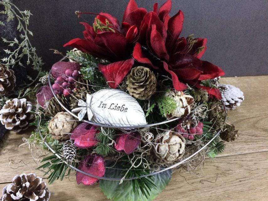 Grabgesteck Grabschmuck Gesteck Grab Allerheiligen extra Schwer Grave Arrangument grave flowers longlasting Grabdeko Grabdekoration – handgemacht aus Seiden- und Kunstblumen, langlebig & pflegeleicht von SarahsFlowerStudio