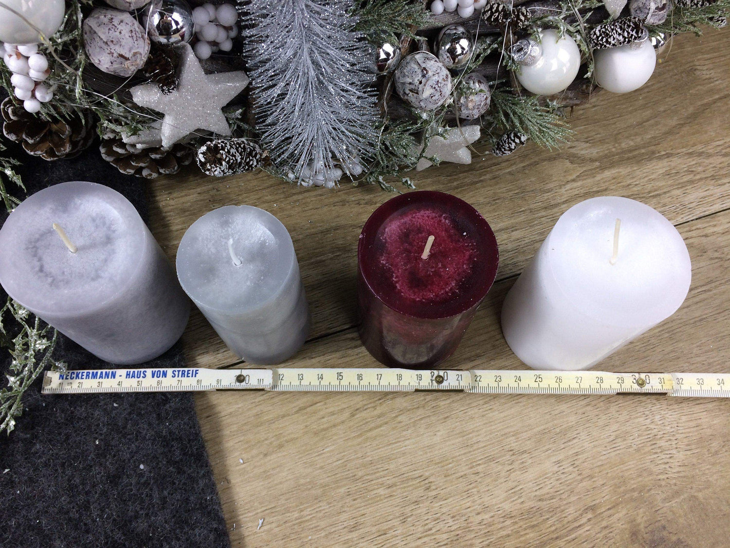 Kerzen Stumpen Stumpenkerzen Ersatzkerzen für Adventskranz – handgemacht aus Seiden- und Kunstblumen, langlebig & pflegeleicht von SarahsFlowerStudio