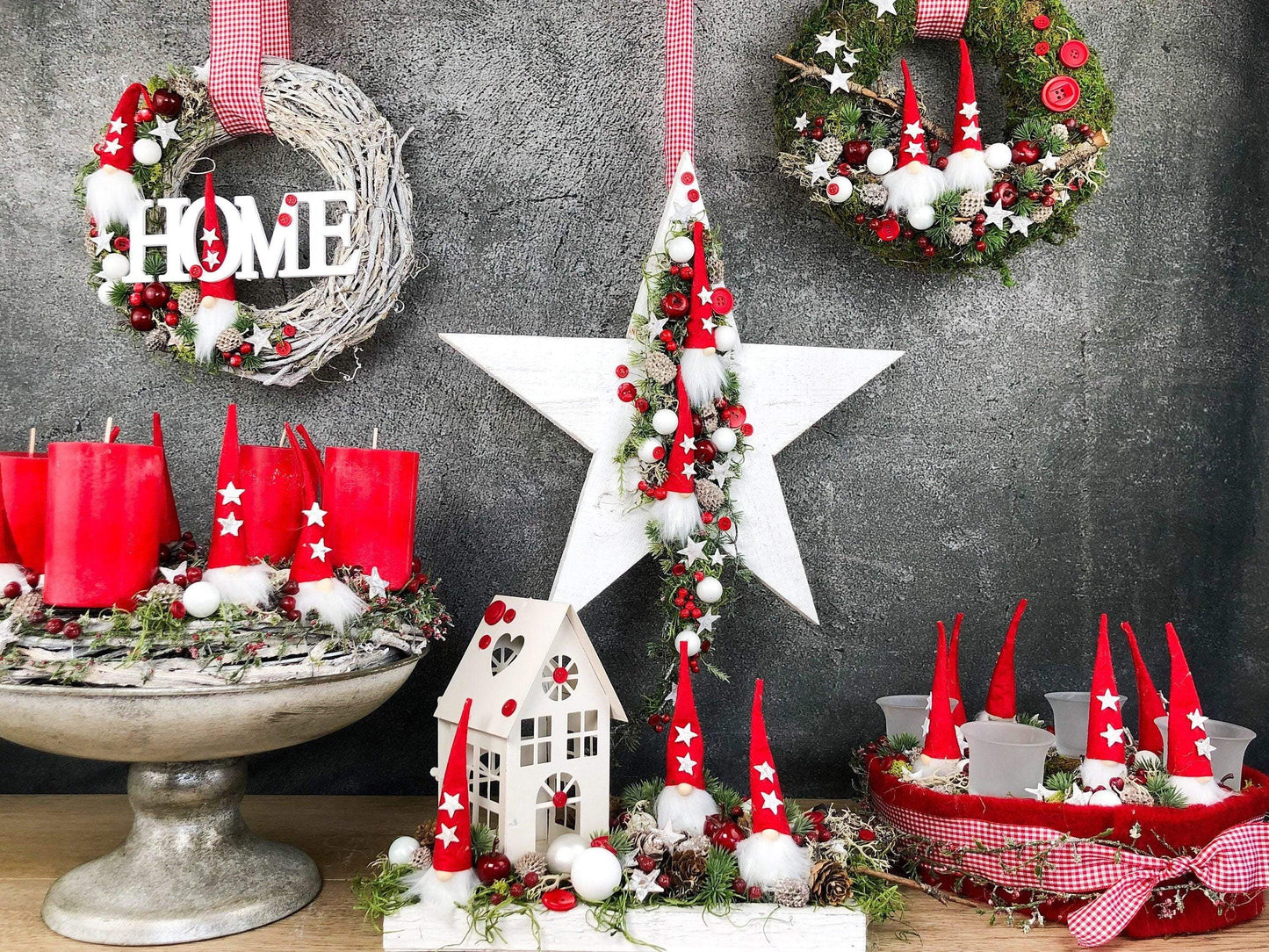 Advent Türkranz Stern 40cm Wichtel Stern Türdekoration Türschmuck Fensterdeko Weihnachten Weihnachtsdekoration – handgemacht aus Seiden- und Kunstblumen, langlebig & pflegeleicht von SarahsFlowerStudio
