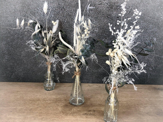 Blumen Tischgesteck 3er Set – Einzigartige Trockenblumen arrangiert mit Liebe