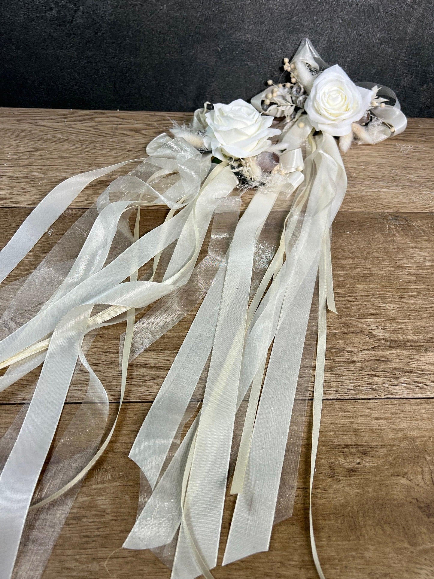 Romantisches Autoschmuck Set 3 Teilig mit Trocken- und Seidenblumen