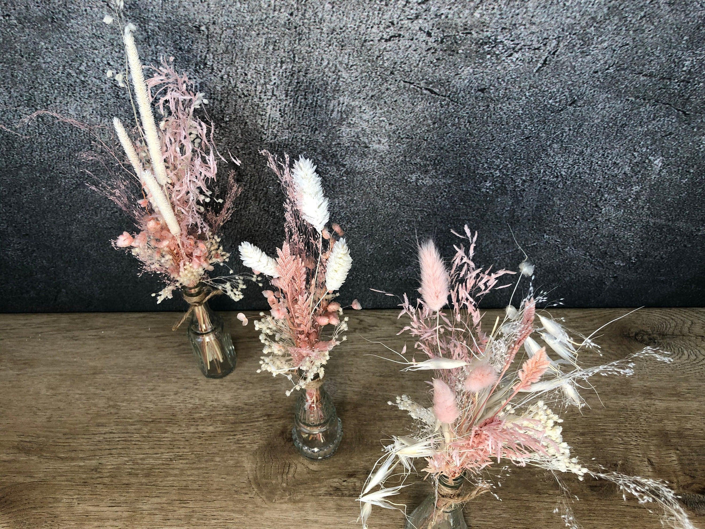 Zauberhaftes 3er Set Trockenblumen Tischgesteck