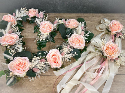 Autoschmuck Set 3 Teilig - Trockenblumen und Seidenblumen