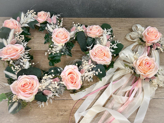 Autoschmuck Set 3 Teilig - Trockenblumen und Seidenblumen