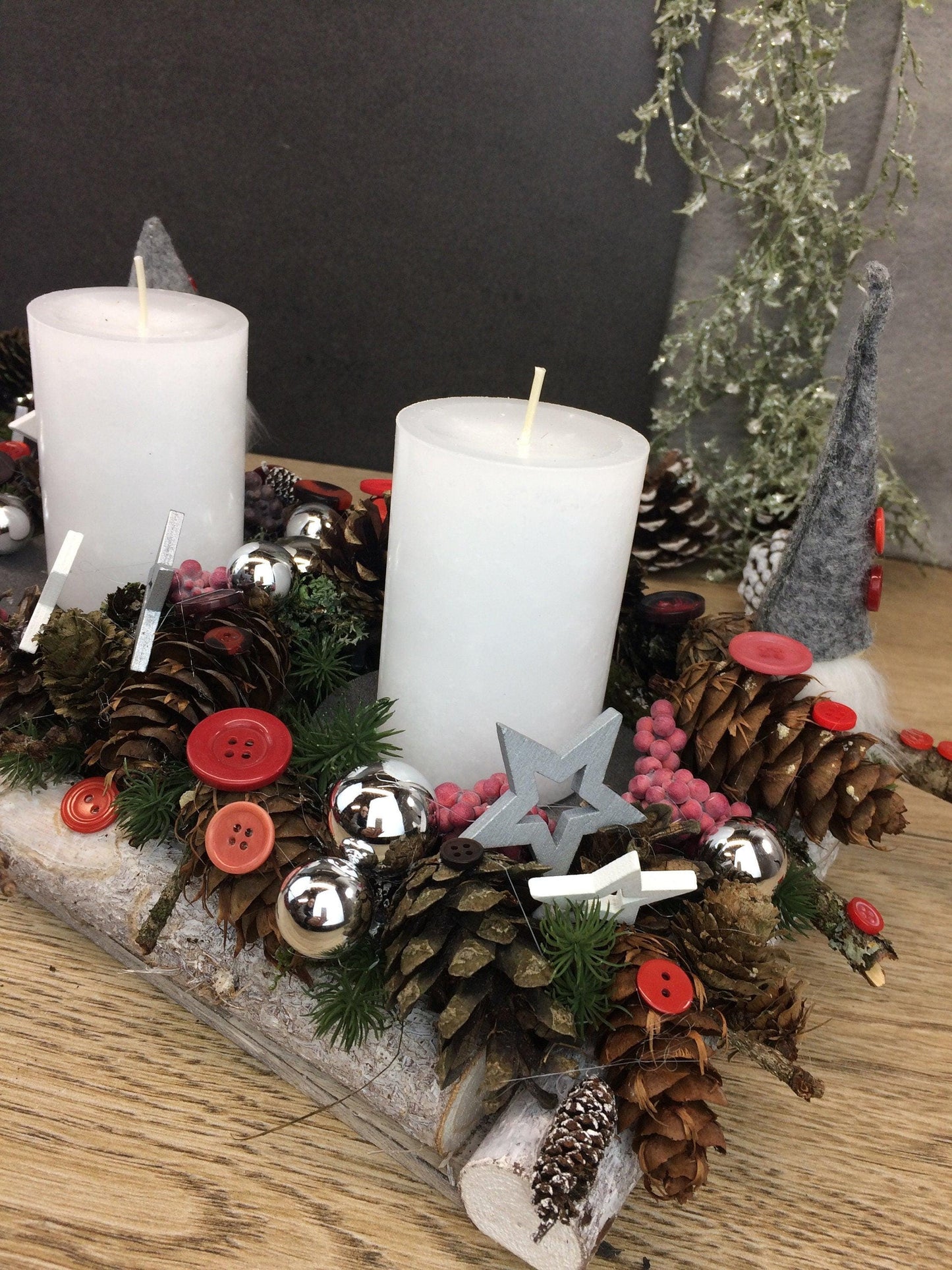 Moderne Längliche Adventskranz mit Wichtel 60cm