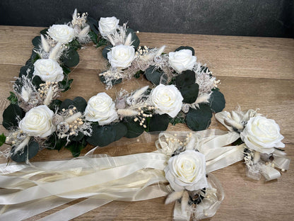 Romantisches Autoschmuck Set 3 Teilig mit Trocken- und Seidenblumen