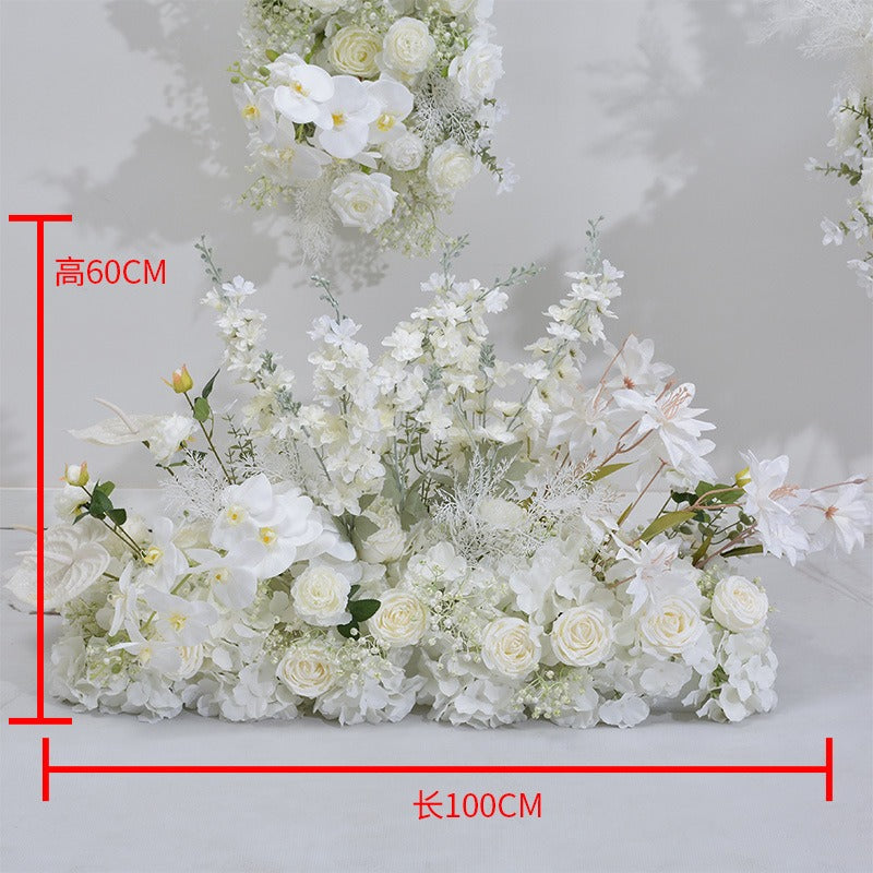 Seidenblumen Gesteck Weiß Seitenansicht – luxuriöse Kunstblumen-Komposition in Elfenbein für Events und Fotohintergründe