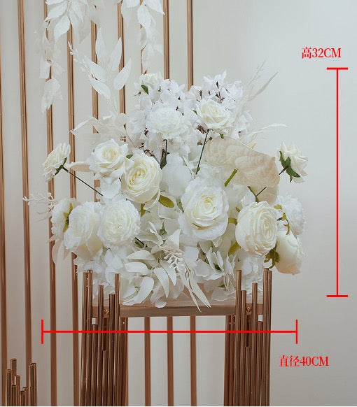 Premium Seidenblumen Gesteck in Ivory & Creme – Rosen, Anthurien & Hortensien | Exklusive Hochzeits- & Eventdekoration – Seidenblumen Gesteck – SarahsFlowerStudio