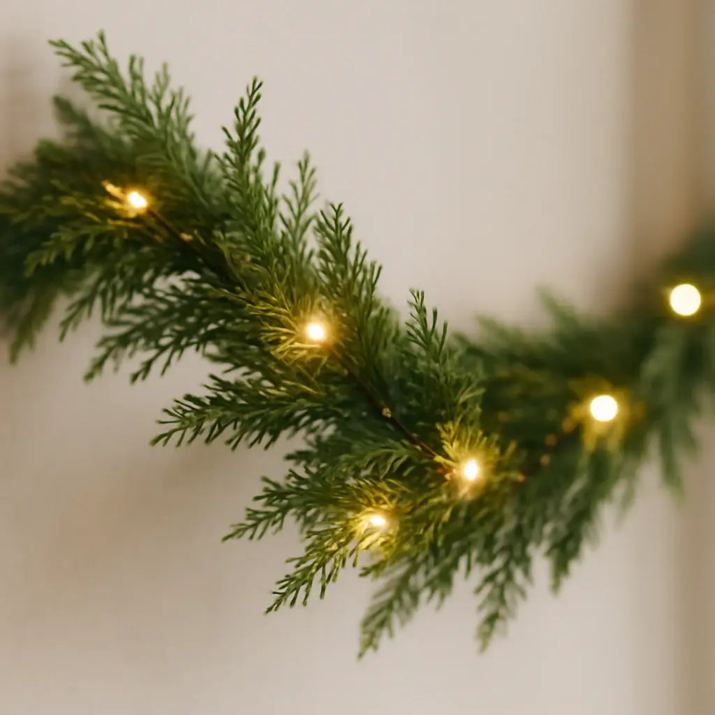 Edle künstliche Tannengirlande 1,90m – Langlebig & Nachhaltig, wahlweise mit LED & Weihnachtskugeln – handgemacht aus Seiden- und Kunstblumen, langlebig & pflegeleicht von SarahsFlowerStudio