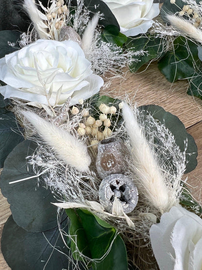 Romantisches Autoschmuck Set 3 Teilig mit Trocken- und Seidenblumen