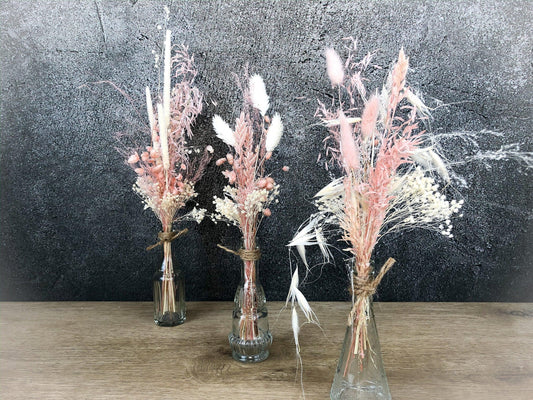Zauberhaftes 3er Set Trockenblumen Tischgesteck