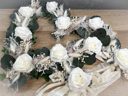 Romantisches Autoschmuck Set 3 Teilig mit Trocken- und Seidenblumen
