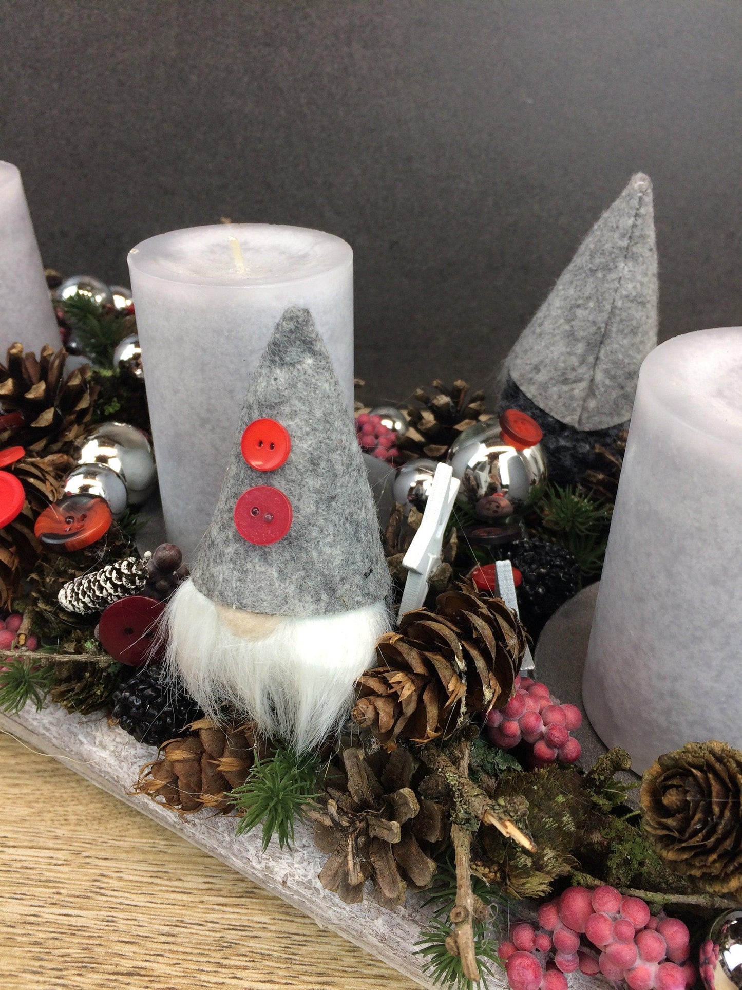 Moderne Längliche Adventskranz mit Wichtel 60cm