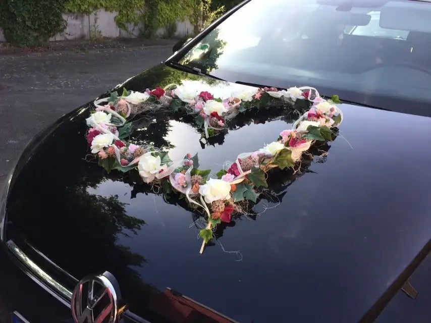Autoschmuck Set 3 Teilig Herz und Schleifen Autodekoration Autoblumenschmuck Gesteck Hochzeit Kutschen Schmuck Kutschendeko Kutsche Wedding – handgemacht aus Seiden- und Kunstblumen, langlebig & pflegeleicht von SarahsFlowerStudio