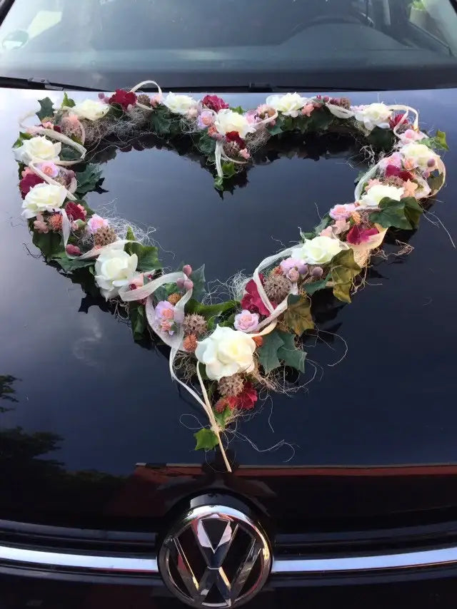 Autoschmuck Set 3 Teilig Herz und Schleifen Autodekoration Autoblumenschmuck Gesteck Hochzeit Kutschen Schmuck Kutschendeko Kutsche Wedding – handgemacht aus Seiden- und Kunstblumen, langlebig & pflegeleicht von SarahsFlowerStudio