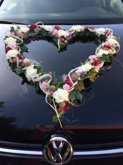 Autoschmuck Set 3 Teilig Herz und Schleifen Autodekoration Autoblumenschmuck Gesteck Hochzeit Kutschen Schmuck Kutschendeko Kutsche Wedding – handgemacht aus Seiden- und Kunstblumen, langlebig & pflegeleicht von SarahsFlowerStudio