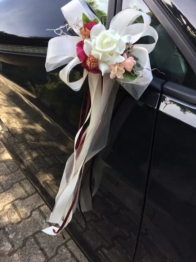 Autoschmuck Set 3 Teilig Herz und Schleifen Autodekoration Autoblumenschmuck Gesteck Hochzeit Kutschen Schmuck Kutschendeko Kutsche Wedding – handgemacht aus Seiden- und Kunstblumen, langlebig & pflegeleicht von SarahsFlowerStudio