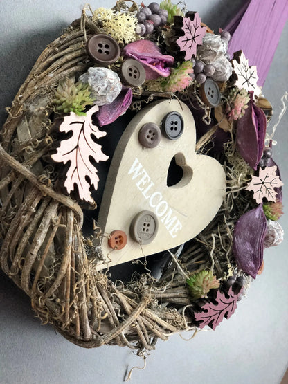 Türkranz 22cm Türdeko Türschmuck Herz Welcome Modern Tür Schmuck Herbst herbstlich ganzjährig Herbst – handgemacht aus Seiden- und Kunstblumen, langlebig & pflegeleicht von SarahsFlowerStudio
