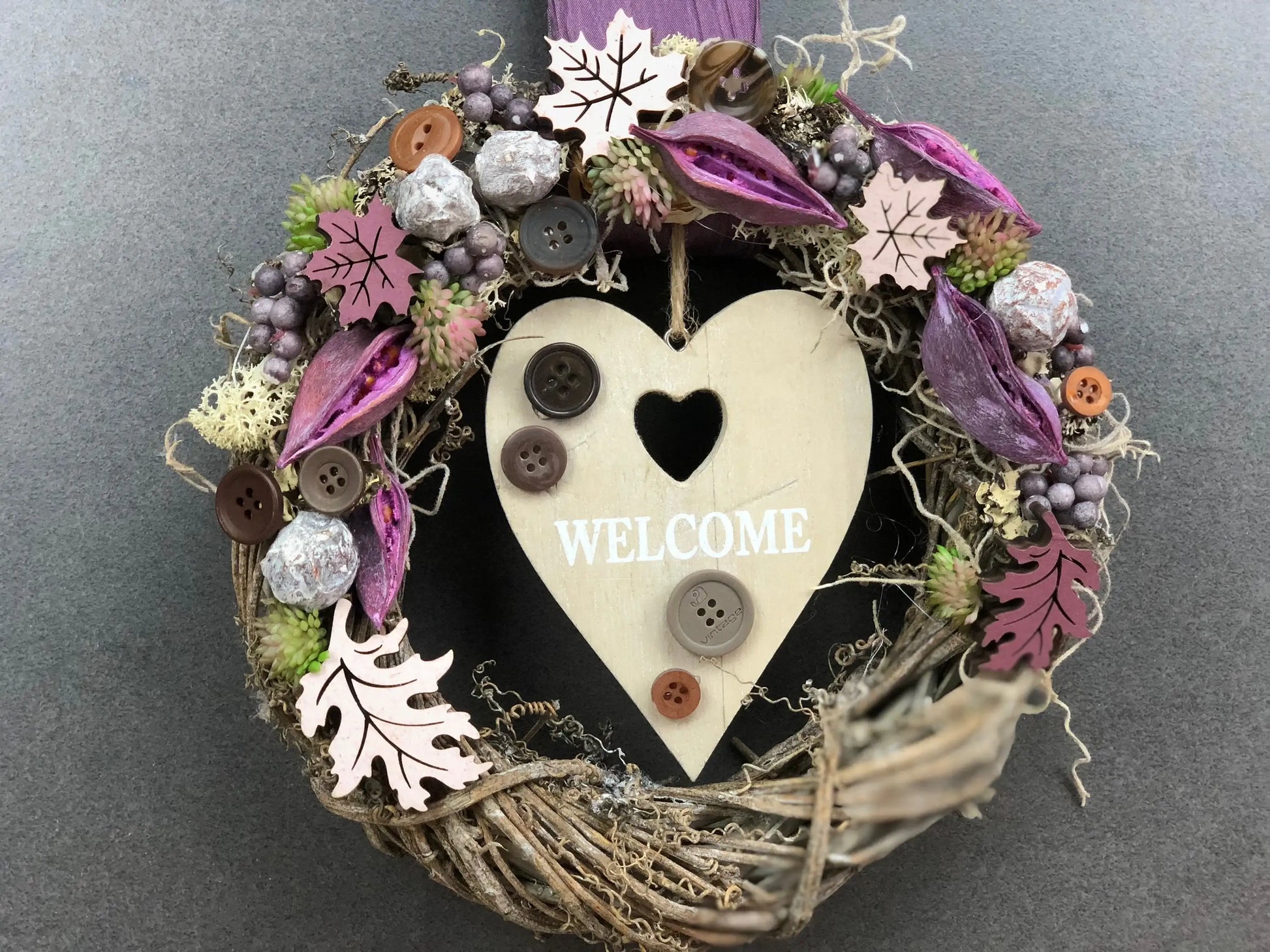 Türkranz 22cm Türdeko Türschmuck Herz Welcome Modern Tür Schmuck Herbst herbstlich ganzjährig Herbst – handgemacht aus Seiden- und Kunstblumen, langlebig & pflegeleicht von SarahsFlowerStudio